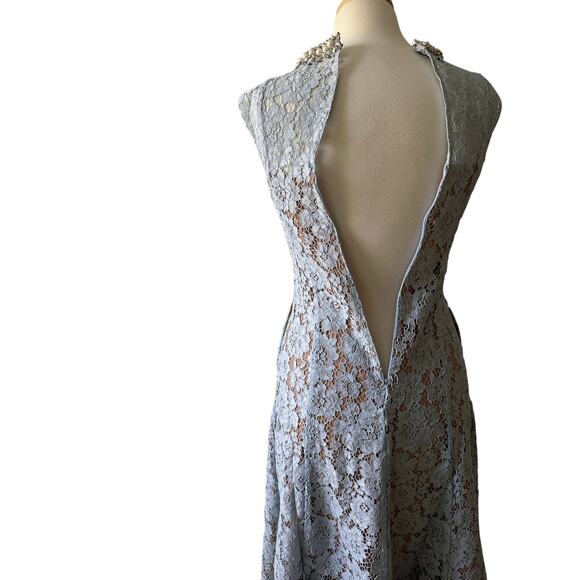 Self-Portrait Blue Fine Lace Pearl Midi Dress - Picture 13 of 14